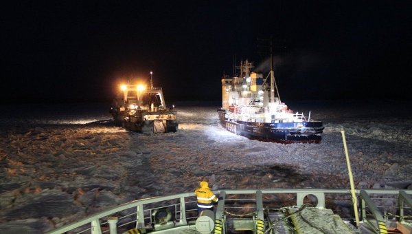 Russian icebreaker clears path to release trapped ships in Okhotsk sea