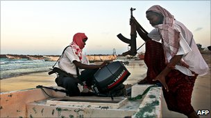 Somali pirates with skiff (file pic) Somali pirates are targeting one of the world's busiest shipping areas