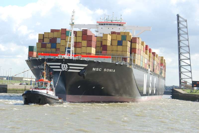 MSC Sonia IMO 9404663, dwt 165691, capacity 13200 TEU, built 2010, flag Panama, owner MSC.