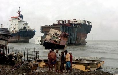 Bangladeshi workers are seen at a shipbreaking yard in Sitakundu, on the outskirts of Chittagong.
