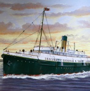 A painting of the SS Nomadic, the sister ship of the Titanic, which is celebrating its centenary