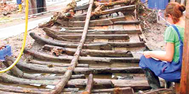 One of the shipwrecks found during the excavations carried out as part of the Marmaray project. 