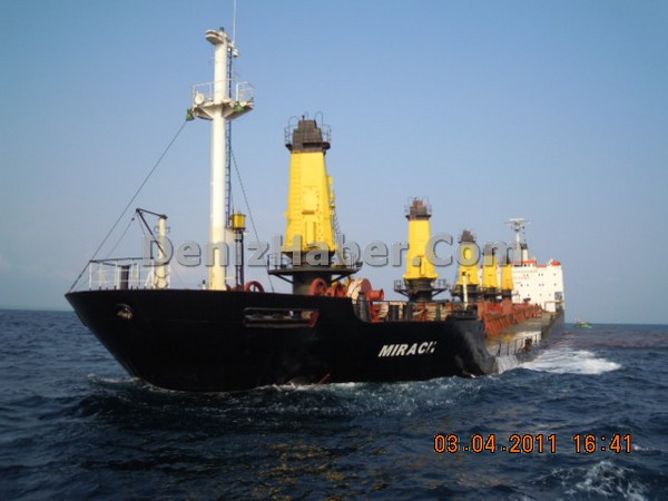 This photo, shows Mirach sinking, is cortesy of Turkish maritime news portal www.denizhaber.com