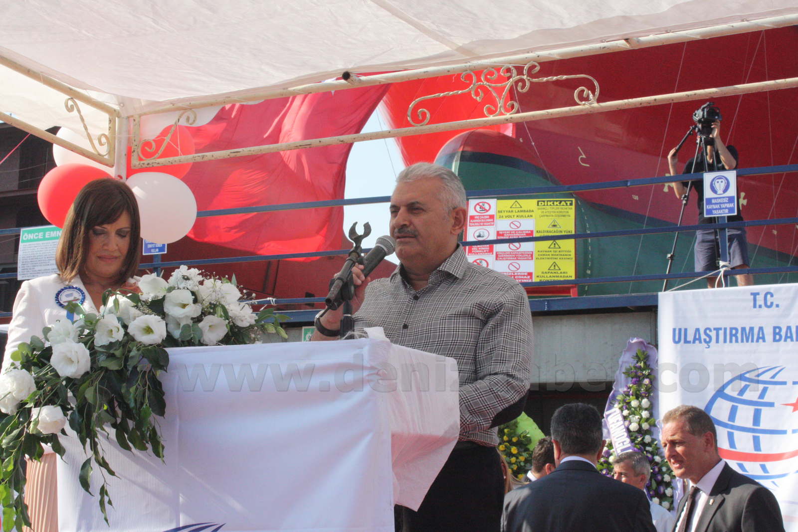 Minister Binali Yildirim at launching ceremony of SJOBORG, , Cemre Shipyard