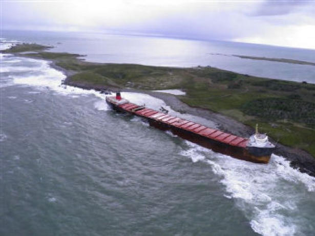 The MV Miner, a ship stuck off the coast of Scatarie Island, near Cape Breton, N.S., is shown on Friday, Oct. 7, 2011.