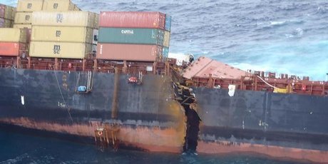 A large crack in the hull of the ship has widened after storms had swept through the area between Christmas and New Year. Photo / Maritime NZ