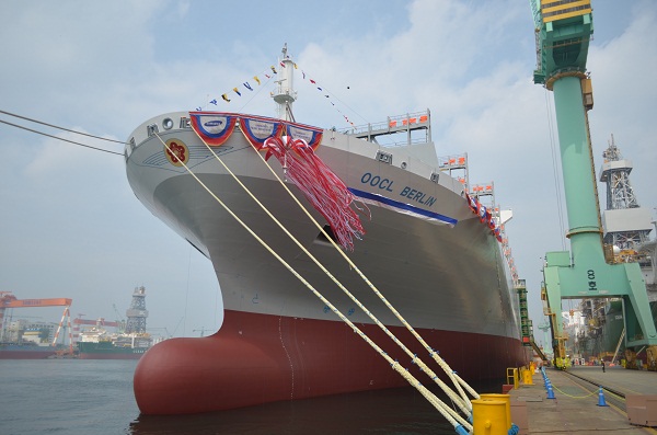 OOCL Berlin christened at the Samsung Heavy Industries shipyard on Geoje Island, South Korea 