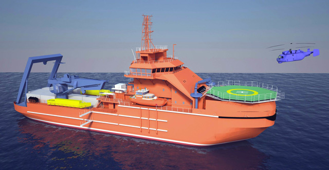 Rendering of the arctic icebreaking rescue vessel under construction at Nordic Yards for the Russian Ministry of Transport