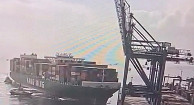 Moments of horror at Evyapport port: Giant container ship named YM Witness crashed into gantry cranes
