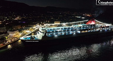 Impressive maneuver of "Nissos Samos" very close to the street (Drone Video)